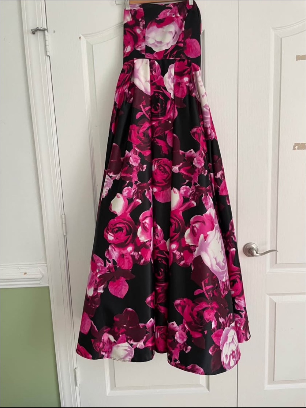 Jump Black A-Line Maxi Skirt with Pink Floral Print